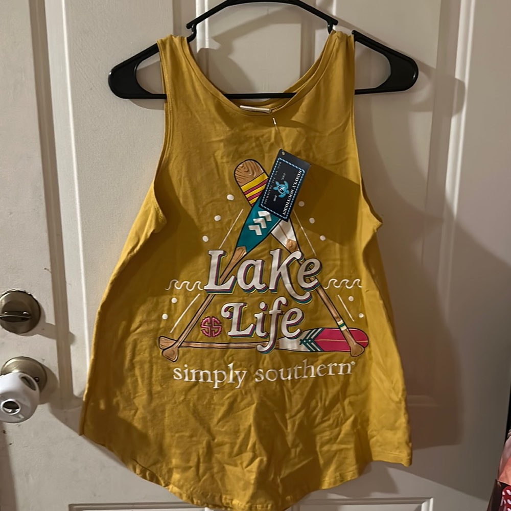 Simply Southern Women's Lake Life Tank Top: YELLOW: New with Tags: SZ S